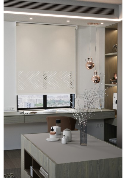 Lazer Kesim Mat Stor Perde, Lazer Kesimli Modern Serisi, M-3002 Ekru Renk