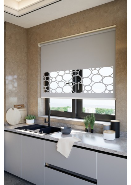 Lazer Kesim Mat Stor Perde, Lazer Kesimli Klasik Serisi, C-5005 Gri Renk