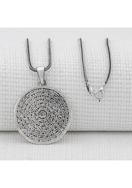 Büyük Boy Esmaul Husna Dualı Kalın Zincirli 925 Ayar Gümüş Erkek Kolye
