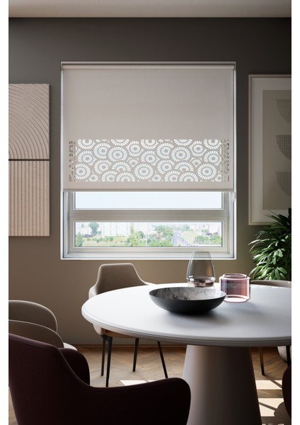 Lazer Kesim Mat Stor Perde, Lazer Kesimli Modern Serisi, M-201001 Beyaz Renk