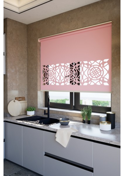 Lazer Kesim Mat Stor Perde, Lazer Kesimli Klasik Serisi, C-6006 Gül Kurusu Renk