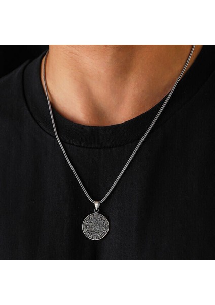 Ayetel Kursi Muskalık ve Çevşen 925 Ayar Gümüş Erkek Kolye