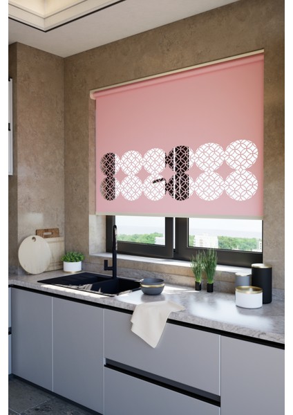 Lazer Kesim Mat Stor Perde, Lazer Kesimli Klasik Serisi, C-141006 Gül Kurusu Renk