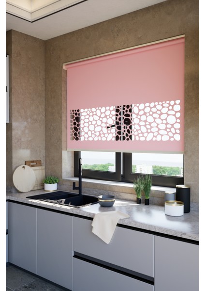 Lazer Kesim Mat Stor Perde, Lazer Kesimli Klasik Serisi, C-121006 Gül Kurusu Renk