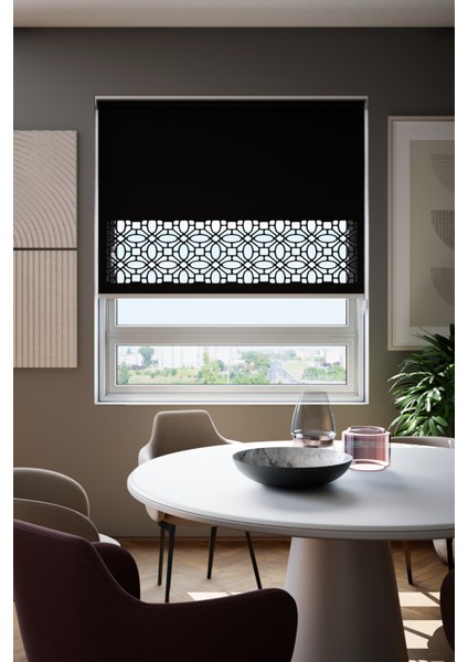 Lazer Kesim Mat Stor Perde, Lazer Kesimli Klasik Serisi, C-111008 Siyah Renk