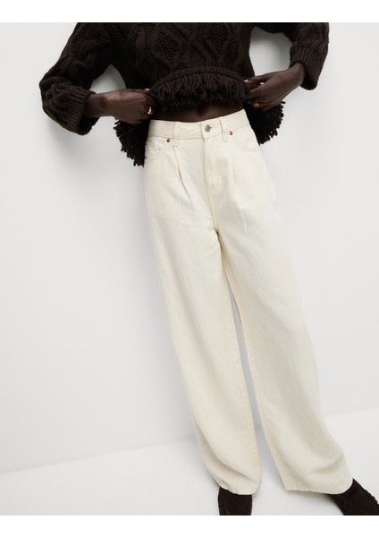 Keten Karışımlı Denim Geniş Paça Pantolon indirimleri
