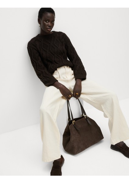 Keten Karışımlı Denim Geniş Paça Pantolon