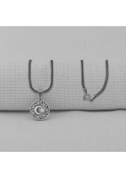 Ay Yıldız 925 Ayar Gümüş Erkek Kolye
