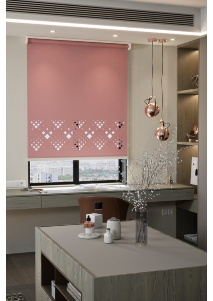 Lazer Kesim Mat Stor Perde, Lazer Kesimli Modern Serisi, M-5006 Gül Kurusu Renk