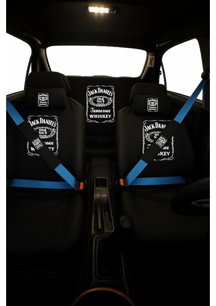 Jack Dnl Baskılı 8 Parça Oto Koltuk Kılıf Seti (Ön + Arka Set, 2 Boyun Yastığı, 2 Kemer Kılıfı)