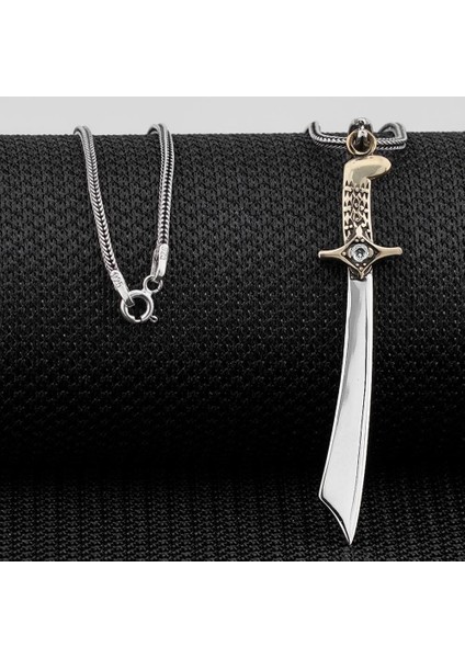 Mogol Kılıcı Beyaz Zirkon Taşlı 925 Ayar Gümüş Erkek Kolye