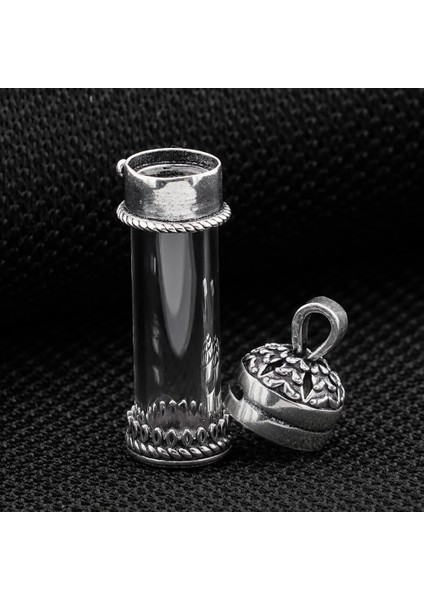 Açılabilir Cam Tüp Cevşen Dua Kabi 925 Ayar Gümüş Erkek Kolye