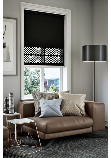 Lazer Kesim Mat Stor Perde, Lazer Kesimli Klasik Serisi, C-201008 Siyah Renk