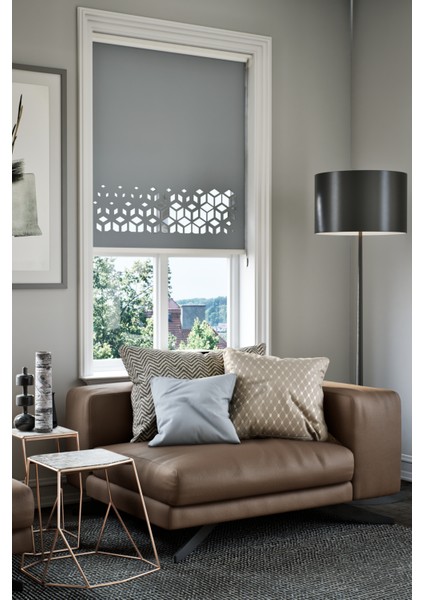 Lazer Kesim Mat Stor Perde, Lazer Kesimli Modern Serisi, M-141004 Antrasit Renk