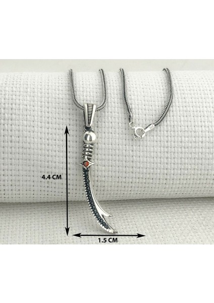 Kırmızı Taşlı Zulfikar 925 Ayar Gümüş Erkek Kolye