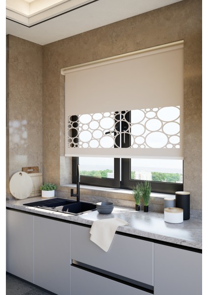 Lazer Kesim Mat Stor Perde, Lazer Kesimli Klasik Serisi, C-5003 Açık Kahverengi