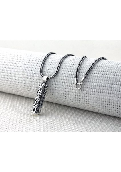 Nali Şerif Motifli Cevşen Dualu Muska 925 Ayar Kalın Zincirli Gümüş Erkek Kolye