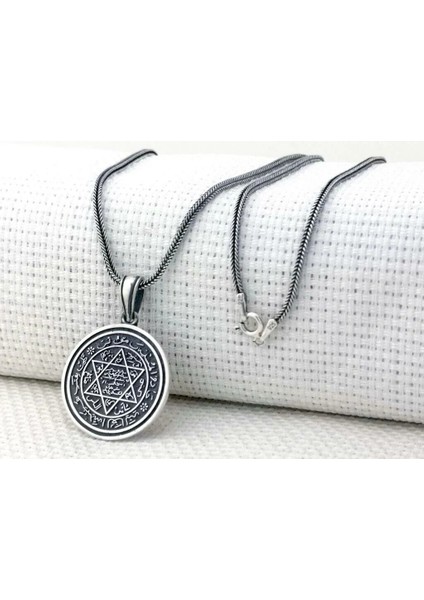 Hz Süleyman Mührü Yuvarlak 925 Ayar Gümüş Erkek Kolye