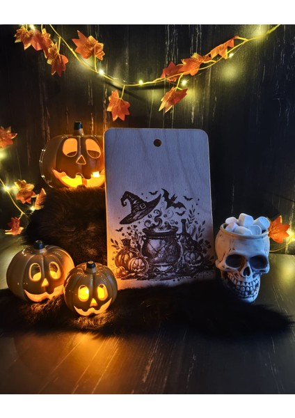 Halloween Temalı Ahşap Kesme Tahtası