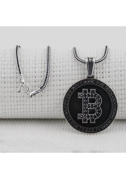 Bitcoin 925 Ayar Gümüş Erkek Kolye