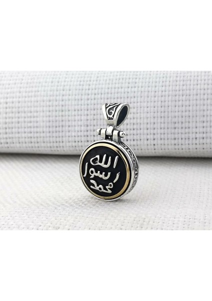 Allah Resulu Muhammet Sav Yazılı Ortası Dönen 925 Ayar Gümüş Erkek Kolye Ucu