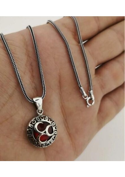 Üç Hilal Özel Tasarım 925 Ayar Gümüş Erkek Kolye