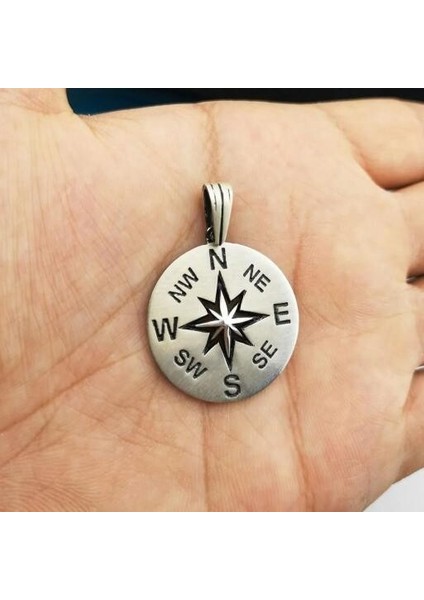 Pusula Tasarımlı 925 Ayar Gümüş Erkek Kolye Ucu