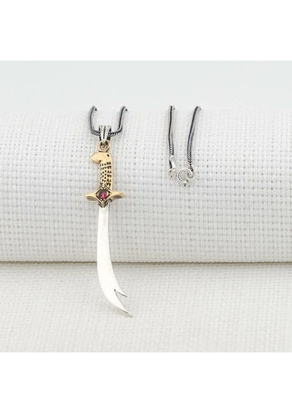 Hz Ali Yazılı Zulfikar Kalın Zincirli 925 Ayar Gümüş Erkek Kolye