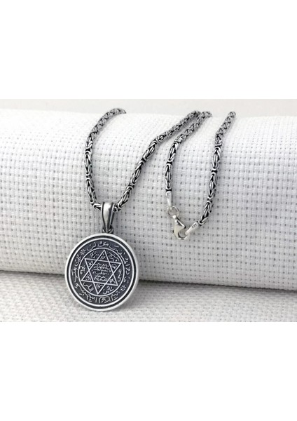 Hz Süleyman Mührü Kral Zincirli 925 Ayar Gümüş Erkek Kolye