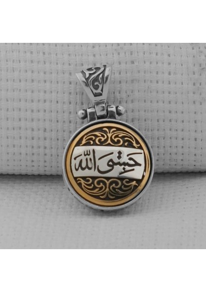 Hasbiyallah Allah Yazılı Ortası Dönen 925 Ayar Gümüş Erkek Kolye Ucu