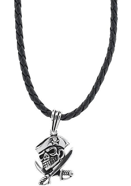 Kuru Kafa Tasarımlı Deri Ipli 925 Ayar Gümüş Erkek Kolye