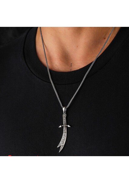 Zülfikar Hz Ali 925 Ayar Gümüş Erkek Kolye