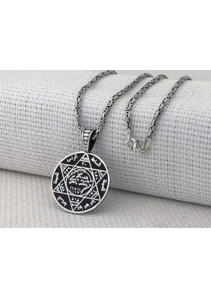 Hz Süleyman Mührü Kral Zincirli 925 Ayar Gümüş Erkek Kolye