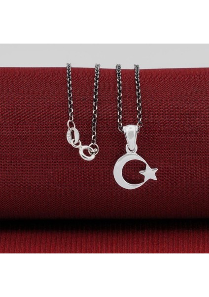 Çift Taraflı Ay Yıldız 925 Ayar Gümüş Erkek Kolye