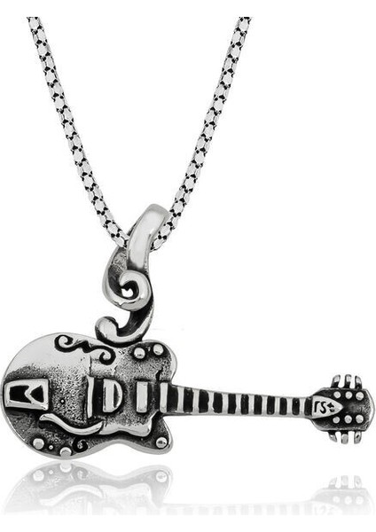 Gitar 925 Ayar Gümüş Erkek Kolye