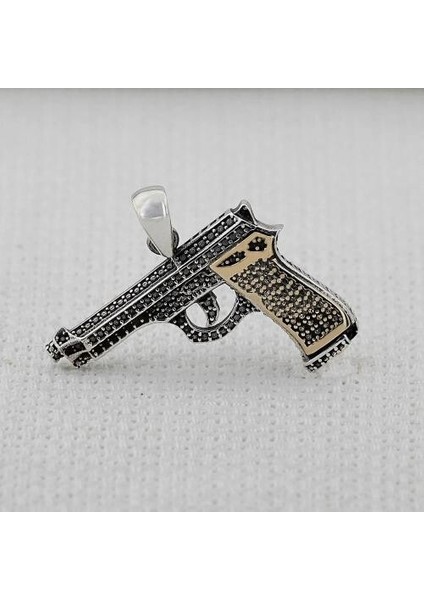 Tabanca Tasarımlı 925 Ayar Gümüş Erkek Kolye Ucu
