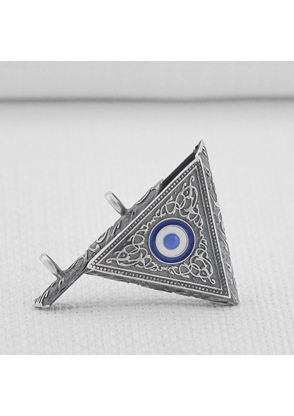 Nazar Boncugu Tasarımlı Üçgen Muska Kebir Dualı Cevşen 925 Ayar Gümüş Erkek Kolye Ucu