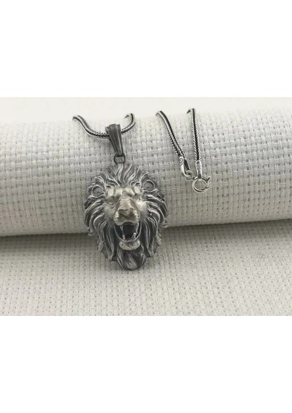 Kükreyen Aslan Üç Boyutlu 925 Ayar Gümüş Erkek Kolye