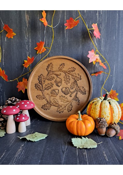 Meşe Palamudu Temalı Ahşap Sunum Tabağı fiyatları