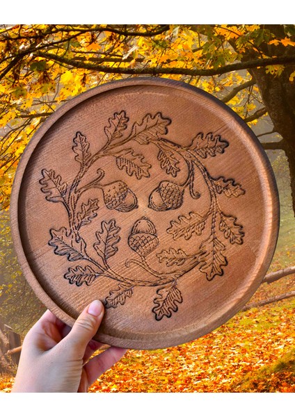 Meşe Palamudu Temalı Ahşap Sunum Tabağı indirimleri