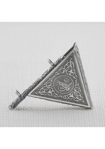 Osmanlı Tuğralı Üçgen Muska Kabi 925 Ayar Gümüş Erkek Kolye