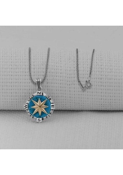 Pusula Tasarımlı 925 Ayar Gümüş Erkek Kolye
