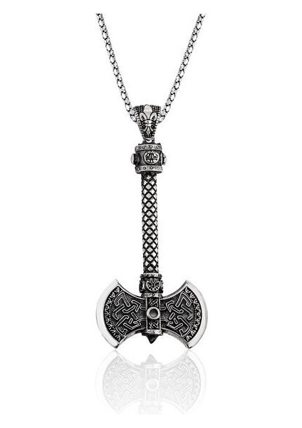 Çift Başlı Balta 925 Ayar Gümüş Erkek Kolye