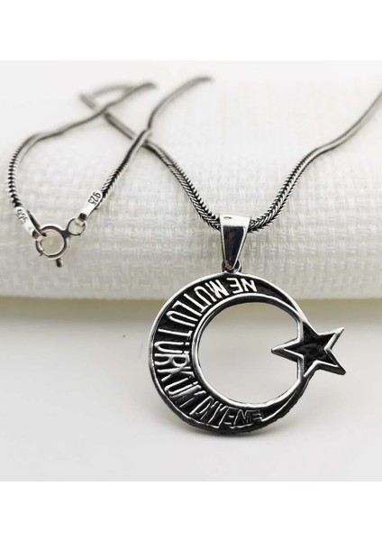 Ne Mutlu Türküm Diyene Yazılı 925 Ayar Gümüş Erkek Kolye