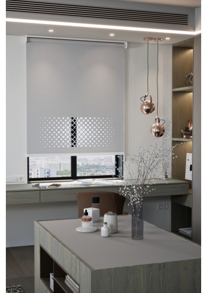 Lazer Kesim Mat Stor Perde, Lazer Kesimli Modern Serisi, M-2005 Gri Renk