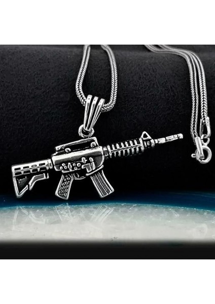 Tüfek Tasarımlı 925 Ayar Gümüş Erkek Kolye