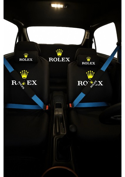 Rl Baskılı 8 Parça Oto Koltuk Servis Kılıf Seti (Ön + Arka Set, 2 Boyun Yastığı, 2 Kemer Kılıfı)