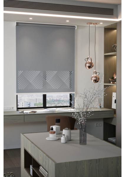 Lazer Kesim Mat Stor Perde, Lazer Kesimli Modern Serisi, M-3004 Antrasit Renk