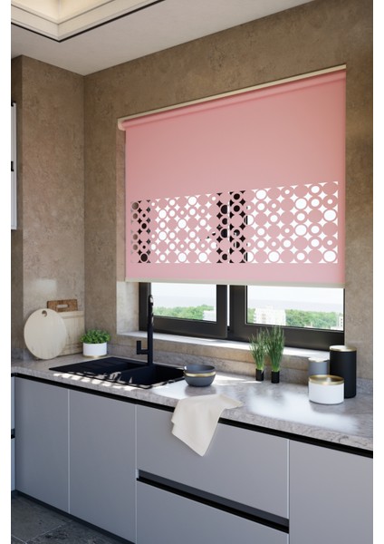 Lazer Kesim Mat Stor Perde, Lazer Kesimli Klasik Serisi, C-191006 Gül Kurusu Renk