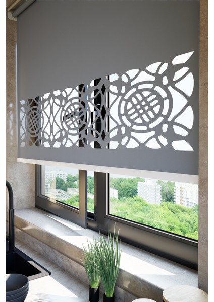 Lazer Kesim Mat Stor Perde, Lazer Kesimli Klasik Serisi, C-6004 Antrasit Renk fiyatları